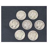 Lot - (7) Mercury Silver Dimes