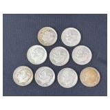 Lot - (9) Silver Roosevelt Dimes