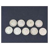 Lot - (9) Silver Roosevelt Dimes