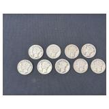 Lot - (9) Silver Mercury Dimes