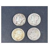 Lot - (4) Silver Dimes - (2) Mercury and (2) Roosevelt