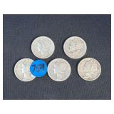Lot - (5) 1941 Mercury Silver Dimes