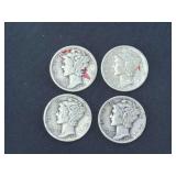 Lot - (4) 1937 Mercury Silver Dimes