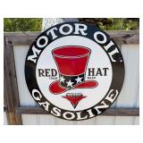 PORCELAIN STEEL - 42" Red Hat Gasoline, double sided