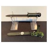 Military Style Olive Green Handle Bayonet with Scabbard