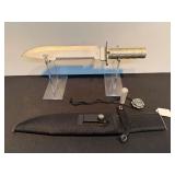 BudK Stainless China Survival Knife with Hollow Handle, Sawback Blade, Sheath, and Accessories