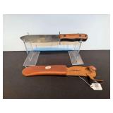 Large Fixed Blade Knife with Wooden Handle and Leather Sheath