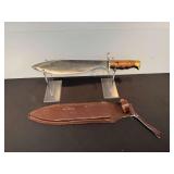 Stainless Pakistan Bowie Knife with Wooden Handle and Leather Sheath