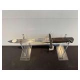 Military Bayonet with Wooden Checkered Grip and Steel Blade