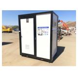 New Unused Mobile Toilet with Shower, 51in W x 79in L x 89in H, White with Black Frame