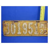1922 Indiana Car Tag