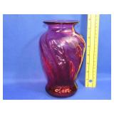 Art Glass Signed Cranberry Vase