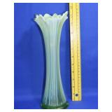 Fenton Style Green Opalesecent Vase - 11"