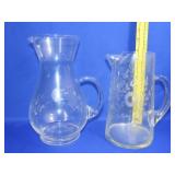2 Etched Glass Pitchers