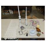 Table Lot w/ Glassware, Decor, Etc