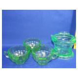 Uranium Glass Punch Bowl Stand w/ 3 Cups