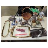 Table Lot w/ Glassware, Baskets, Etc