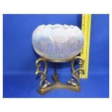 Fenton White Opalescent Rose Bowl w/ Stand