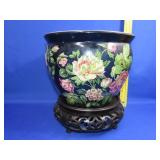 Asian Decorated Planter w/ Stand - 11" Diameter
