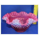 Fenton Cranberry Opalescent Hobnail Bowl - 9 1/2"