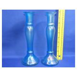 Pair of Blue Glass Candle Sticks