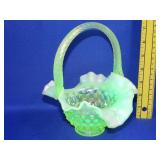 Fenton Vaseline Glass Hobnail Basket
