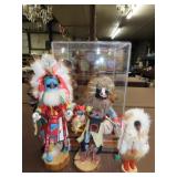Hand Carved Native American Figures w/ Display
