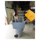 Trash Can w/ Misc Yard Tools
