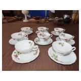 8 Moss Rose Cups & Saucers