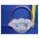 Fenton Pink Crested Hobnail Opalescent Basket