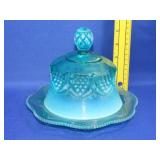 Fenton Aqua Opalescent Butter Dish