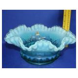 Fenton Aqua Opalescent Grape & Cable Bowl - 11" D