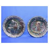 2 Fenton 1970 Carnival Glass Plates - 8"