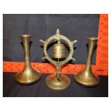 Pair of Brass Vases & Bell