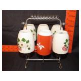 6 Asian Decorated Cups w/ Stand