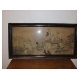 Old Framed Japanese Samurai Print 33x17