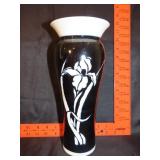 Pottery Iris Decorated Vase - Signed Sharon Brown