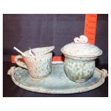 3 Piece Ken Nardone Pottery Cream/Sugar Set