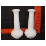 Pair of Milk Glass Hobnail Vases