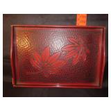 Wood Leaf Decorated Tray - 19x14