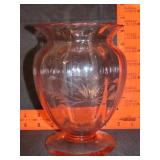 Pink Depression Etched Vase