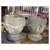 Pair of Concrete Grape Greek Key Planters