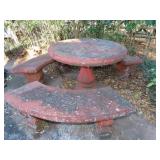 Round Top Concrete Table w/ 4 Benches