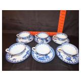 Set of 6 Blue & White Cups/Saucers