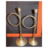 Pair of Brass Horn Candleholders