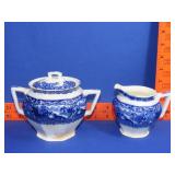 Blue Transferware Cream & Sugar