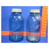 2 Blue 1/2 Gallon Mason Jars