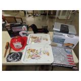 Table Lot w/ Metal Trays, Household, Etc