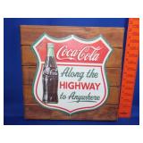 Metal & Wood Coca Cola Sign (14"x14")