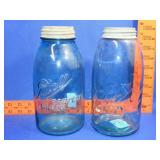 2 Blue 1/2 Gallon Mason Jars